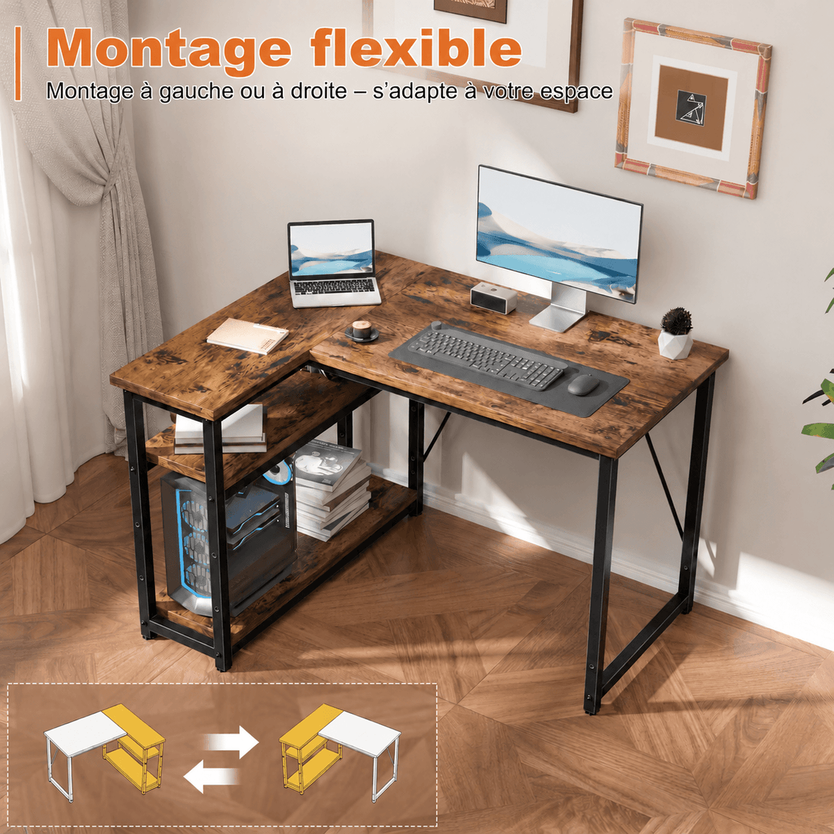 Bureau d'angle en L avec 4 tiroirs