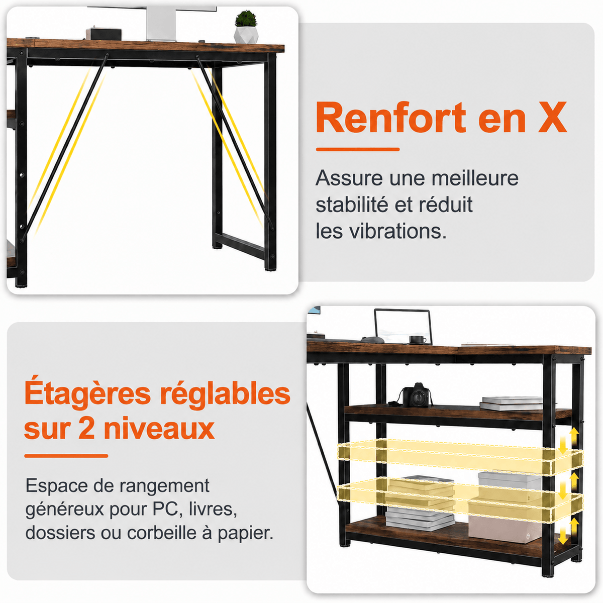 Bureau d'angle en L avec 4 tiroirs