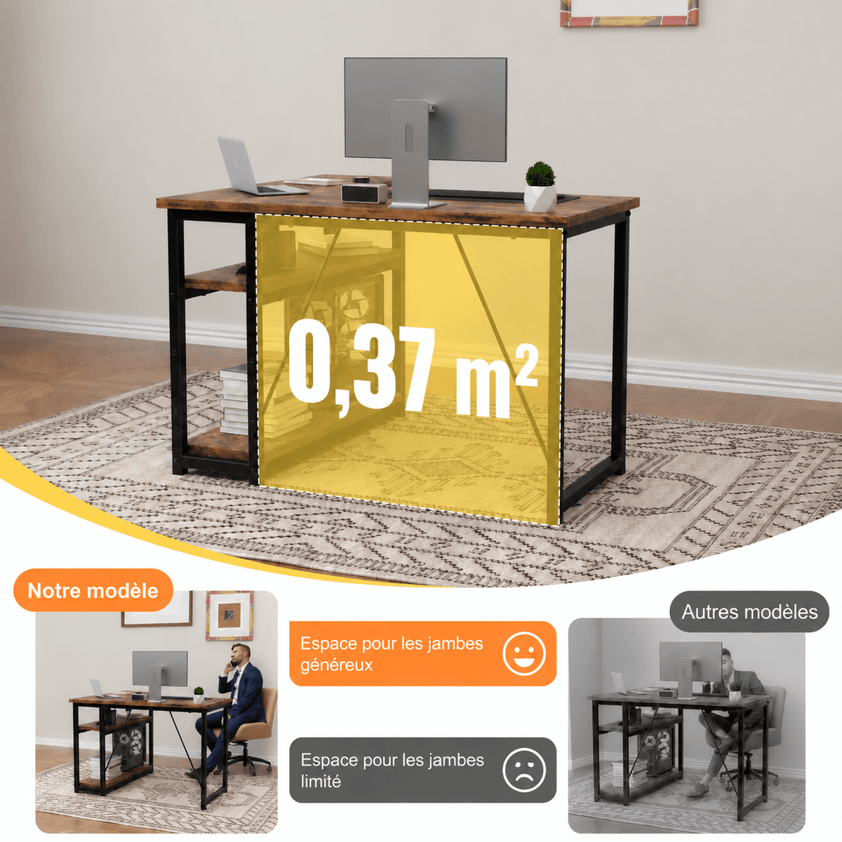 Bureau d'angle en L avec 4 tiroirs