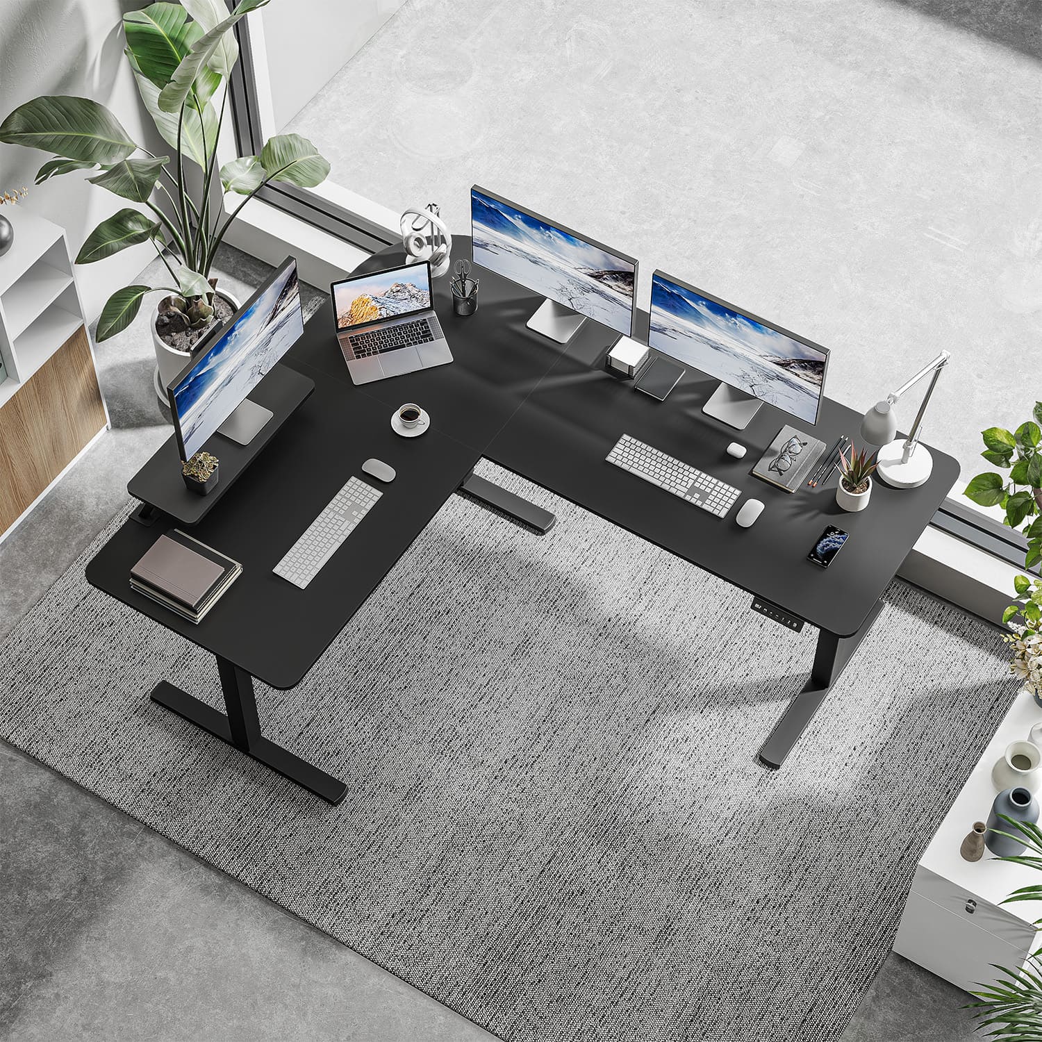 Bureau d'angle réglable en hauteur électriquement