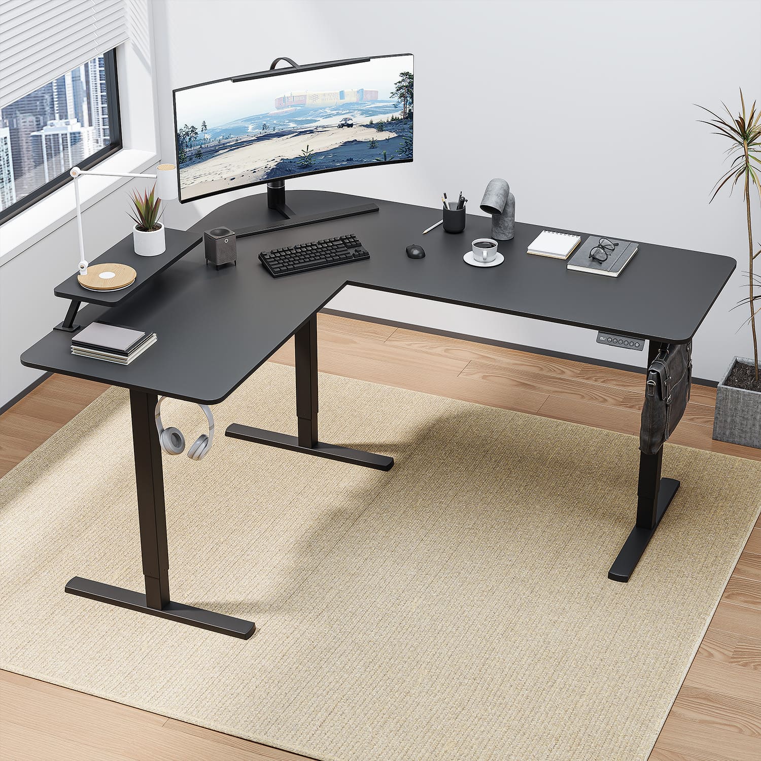 Bureau d'angle réglable en hauteur électriquement