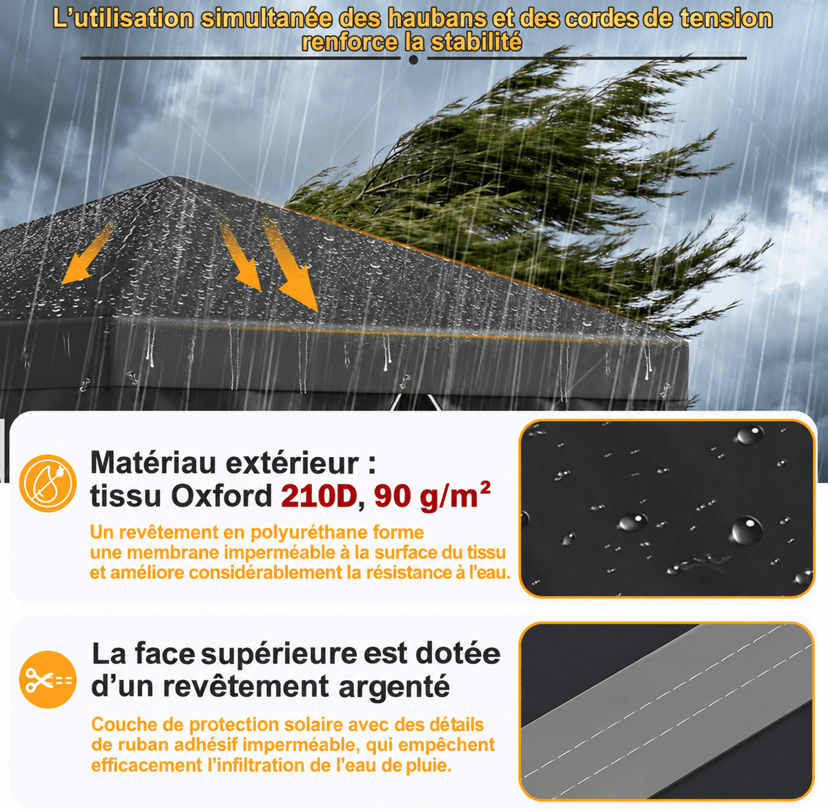 Pavillon pliant réglable en hauteur avec structure robuste