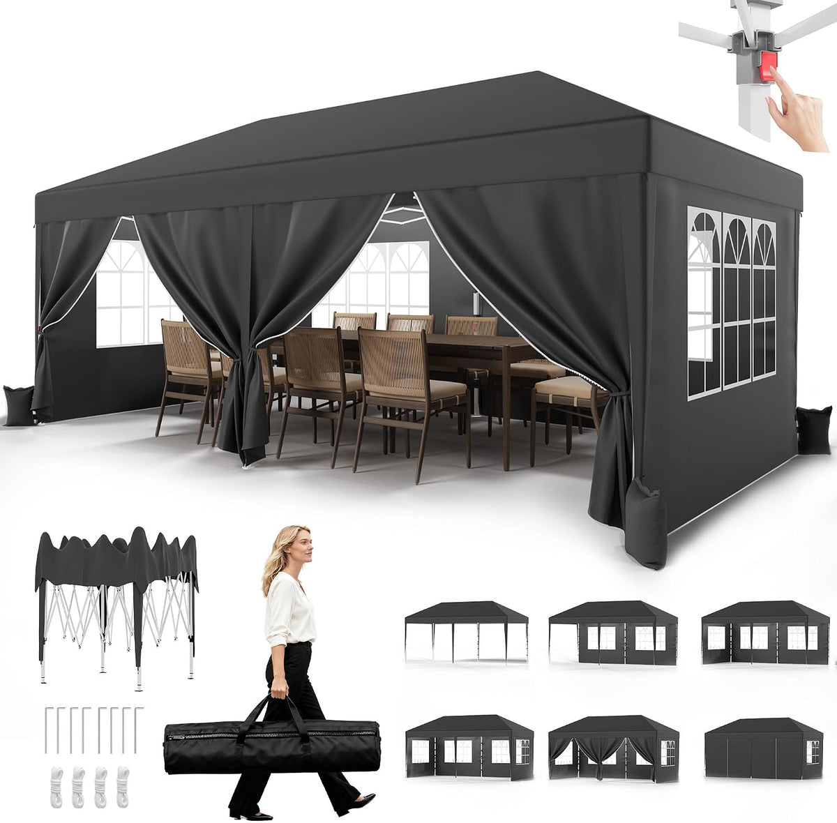 Pavillon pliant réglable en hauteur avec structure robuste