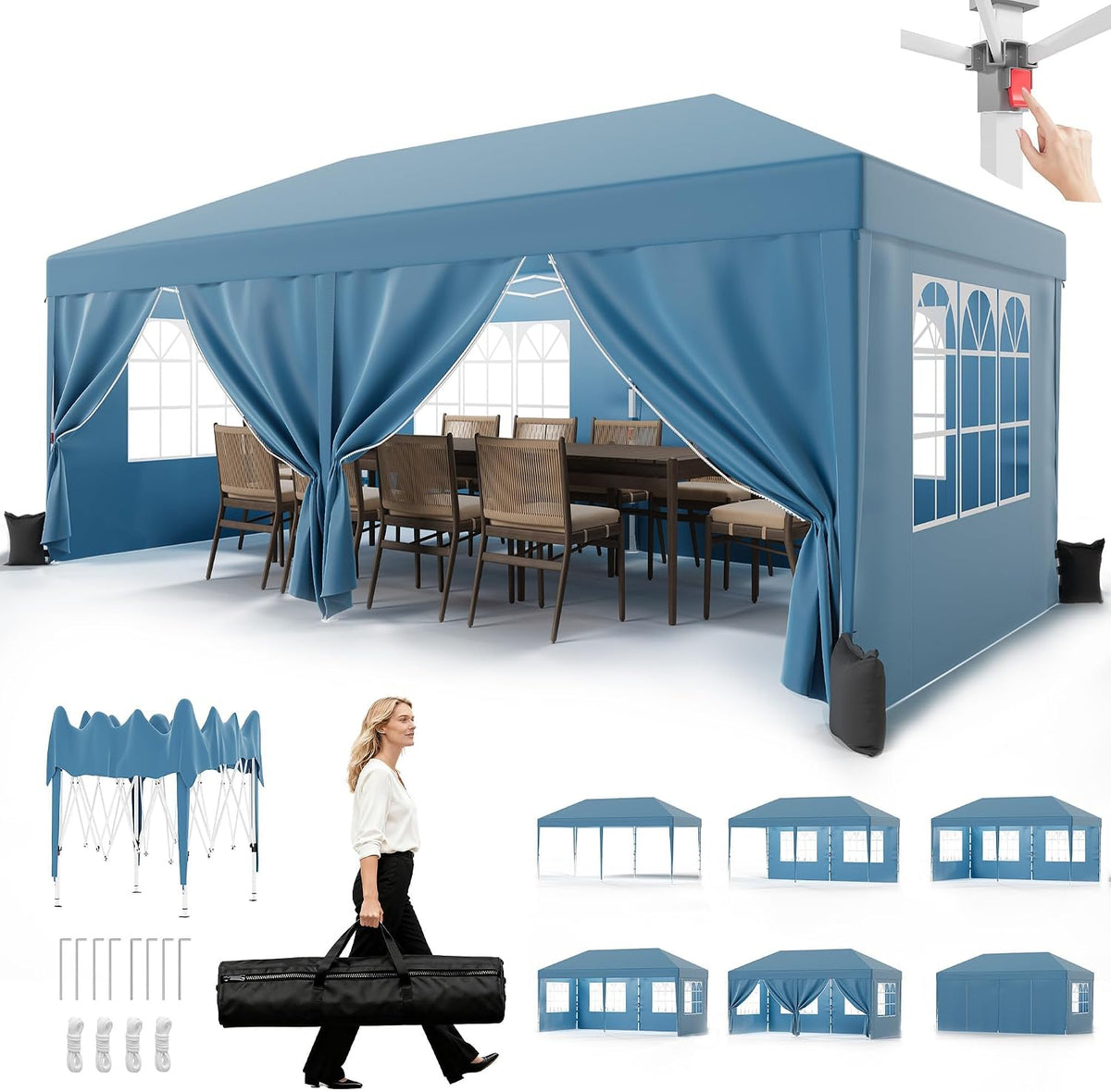 Pavillon pliant réglable en hauteur avec structure robuste