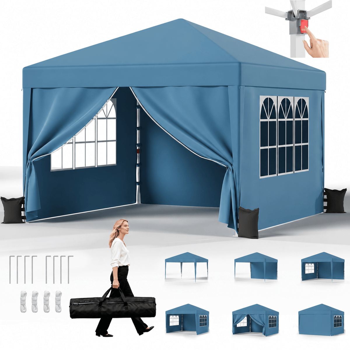 Pavillon pliant réglable en hauteur avec structure robuste