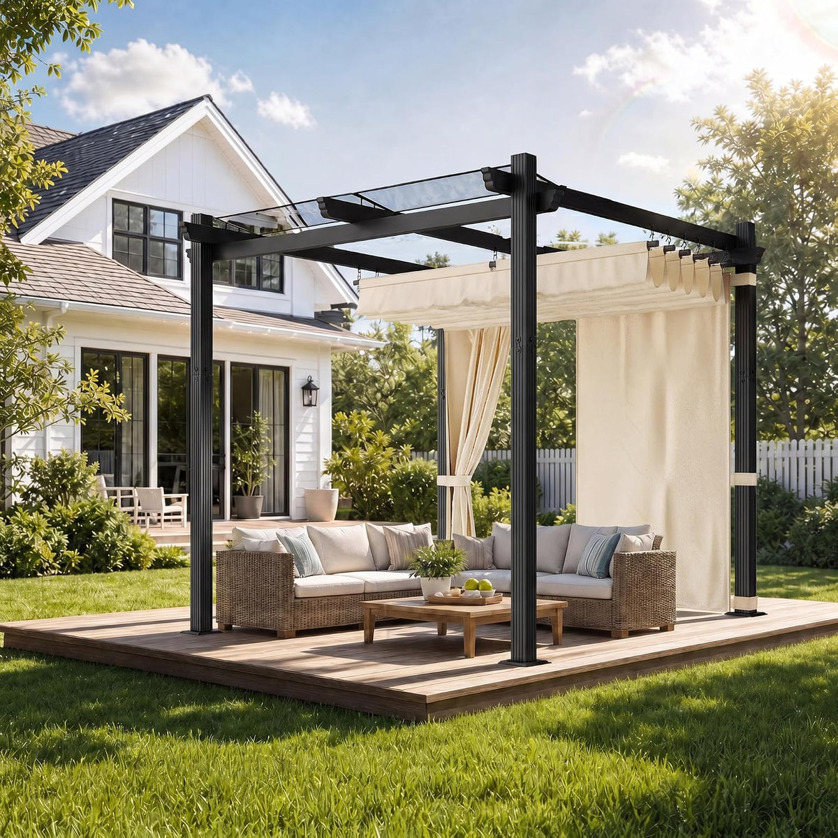 Pergola en aluminium avec toit coulissant réglable
