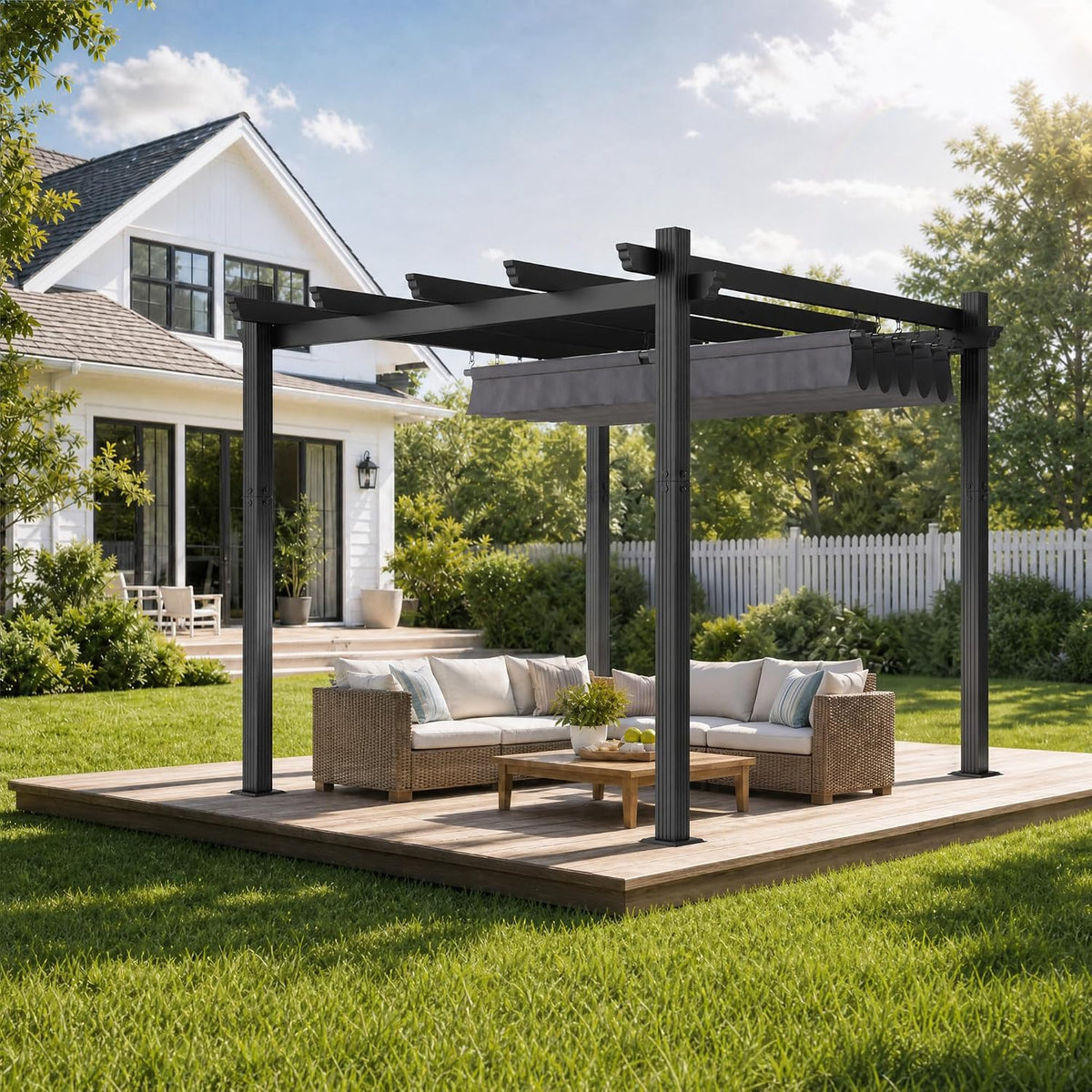 Pergola en aluminium avec toit coulissant réglable