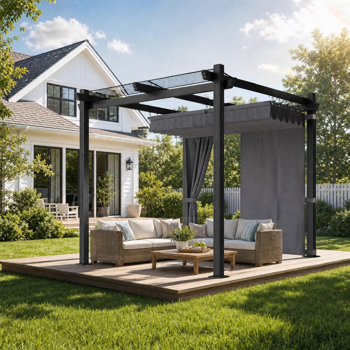 Pergola en aluminium avec toit coulissant réglable