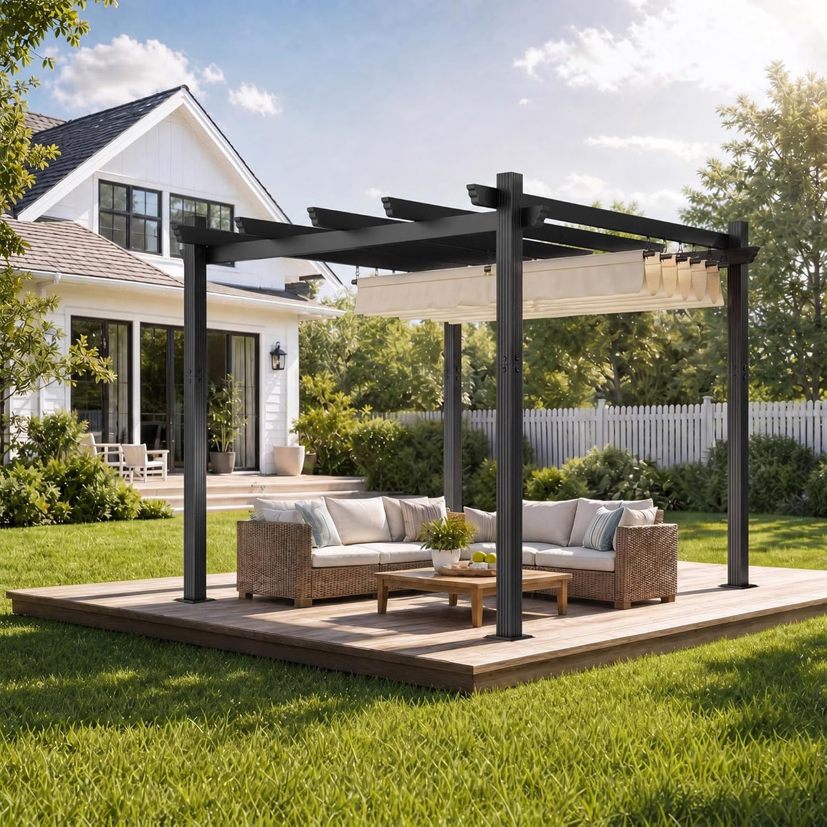 Pergola en aluminium avec toit coulissant réglable