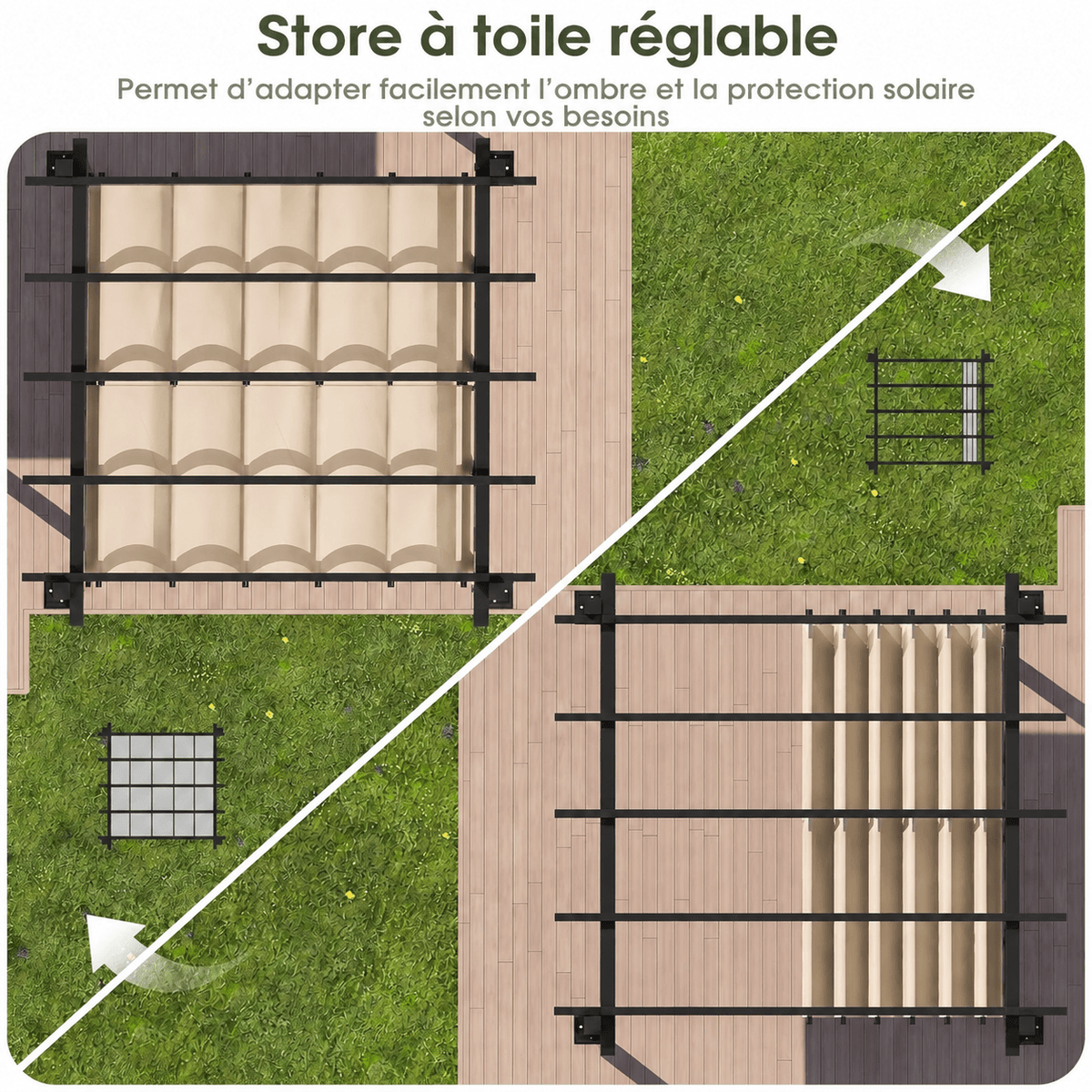 Pergola en aluminium avec toit coulissant réglable