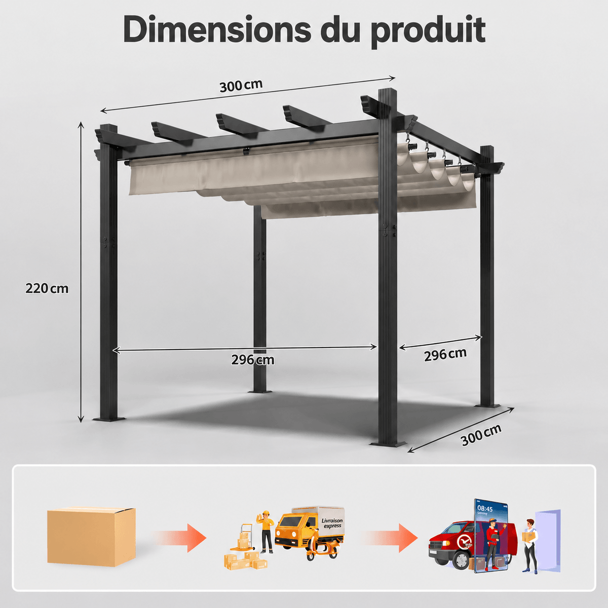 Pergola en aluminium avec toit coulissant réglable