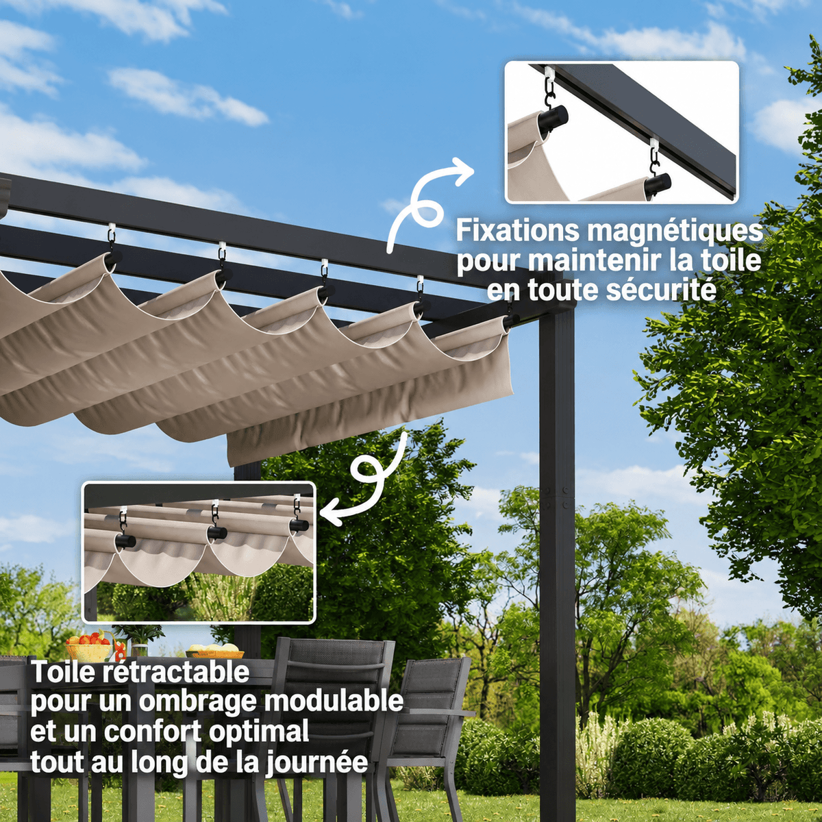 Pergola en aluminium avec toit coulissant réglable