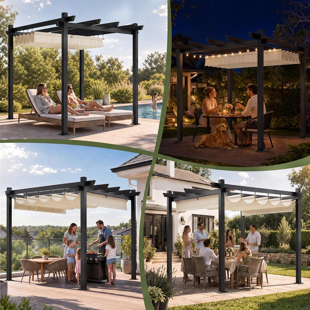 Pergola en aluminium avec toit coulissant réglable
