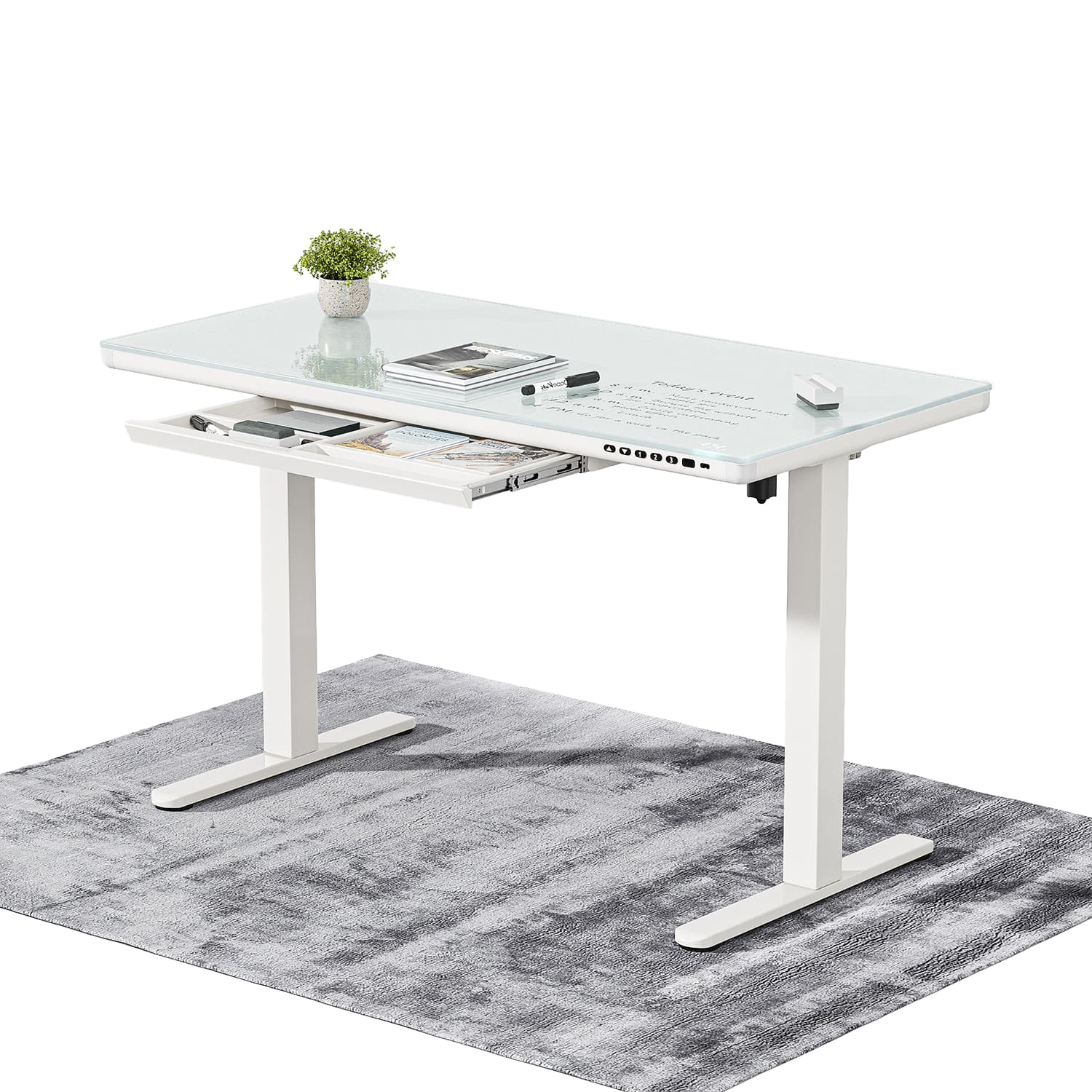 G2 Bureau ergonomique assis debout avec plateau en verre d'une seule pièce