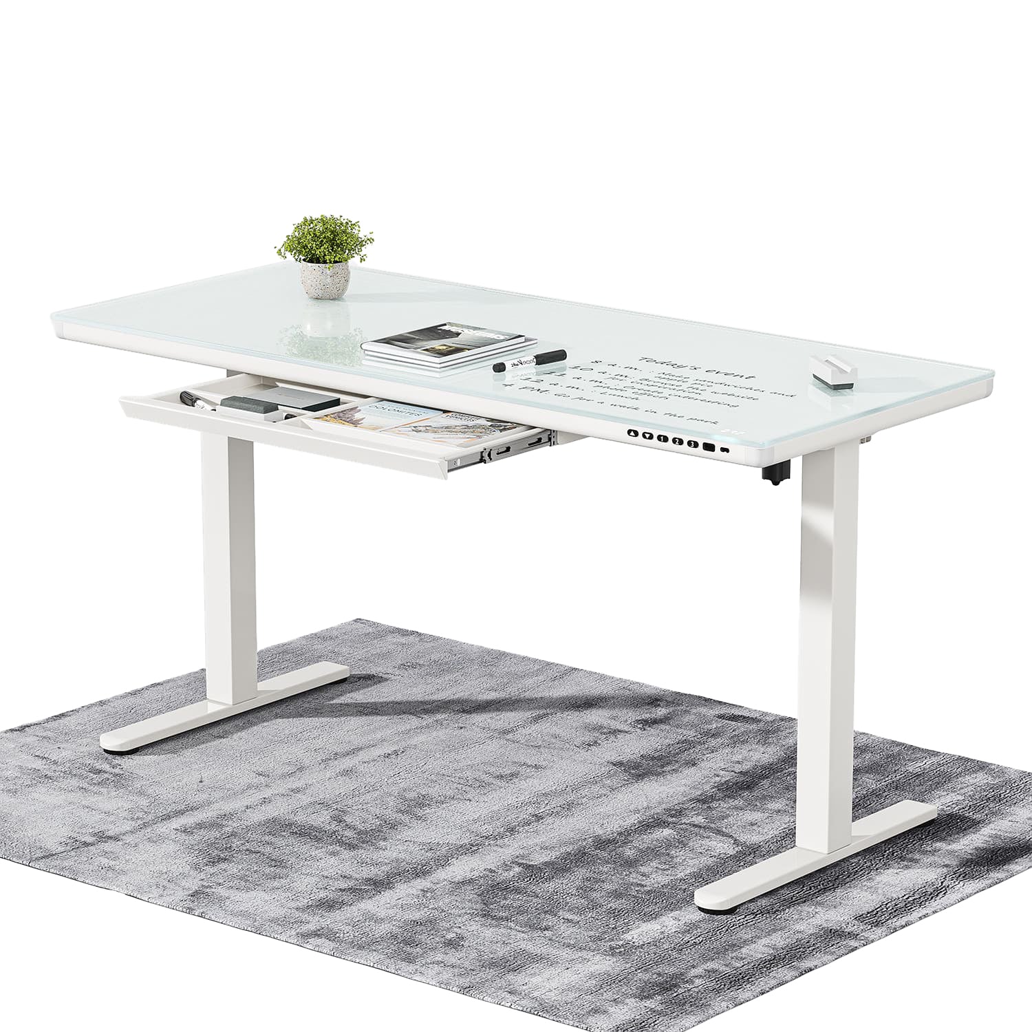 G2 Bureau ergonomique assis debout avec plateau en verre d'une seule pièce