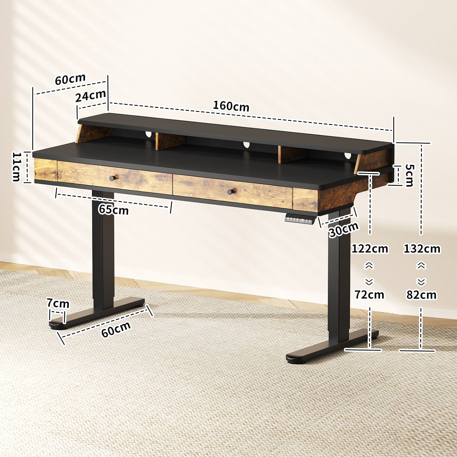 SC1 Bureau assis debout électrique avec 2 tiroirs