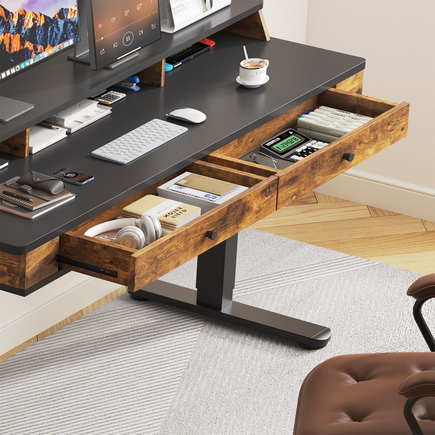 SC1 Bureau assis debout électrique avec 2 tiroirs