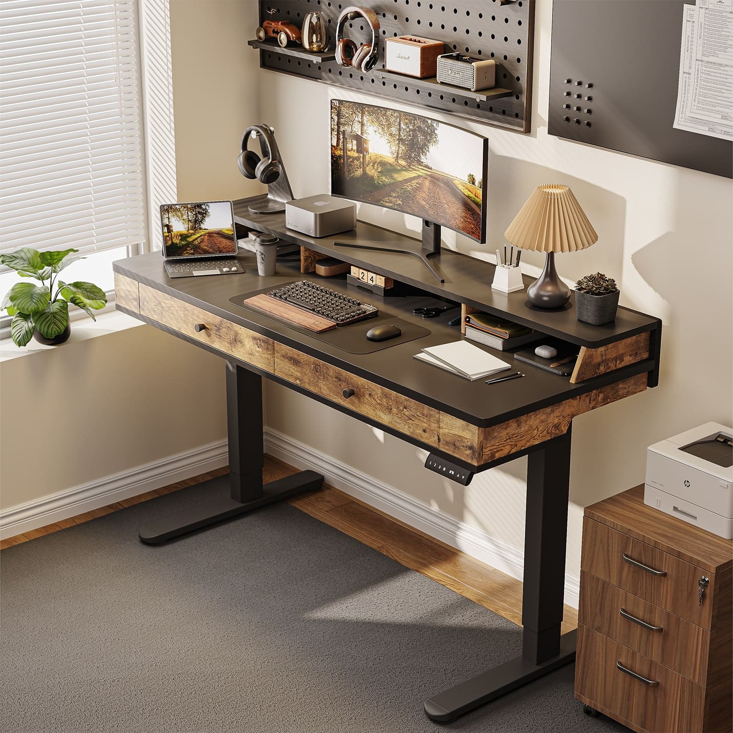 SC1 Bureau assis debout électrique avec 2 tiroirs