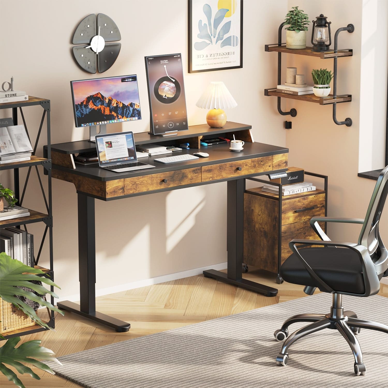 SC1 Bureau assis debout électrique avec 2 tiroirs