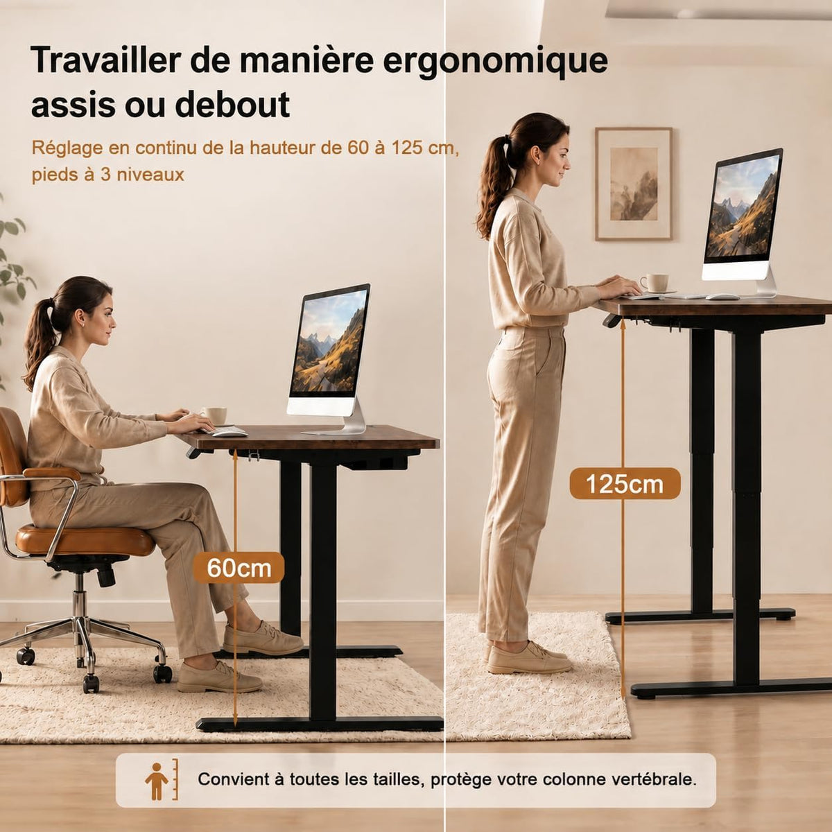 Cadre de bureau assis-debout électrique à double moteur