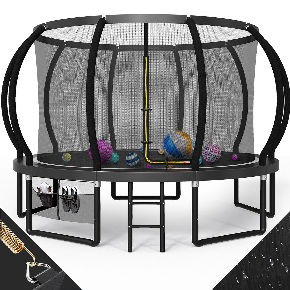Trampoline de jardin avec filet de sécurité et échelle