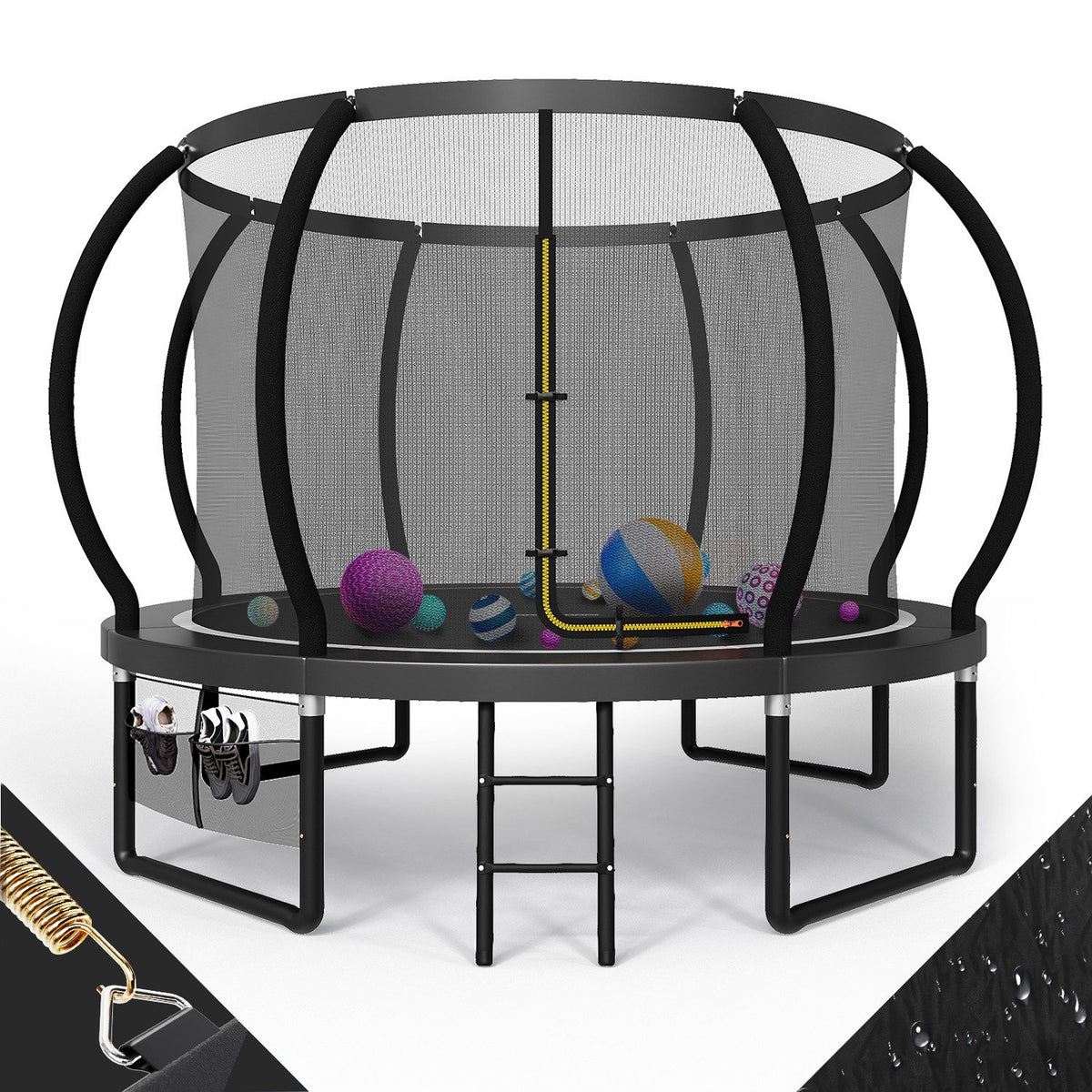 Trampoline de jardin avec filet de sécurité et échelle