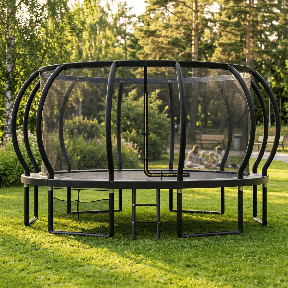 Trampoline de jardin avec filet de sécurité et échelle