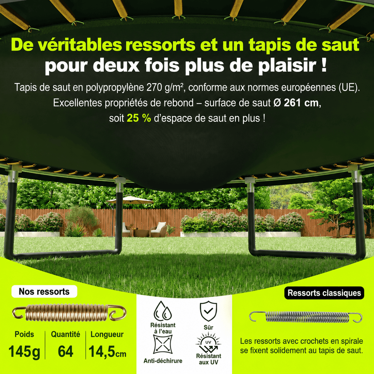 Trampoline de jardin avec filet de sécurité et échelle