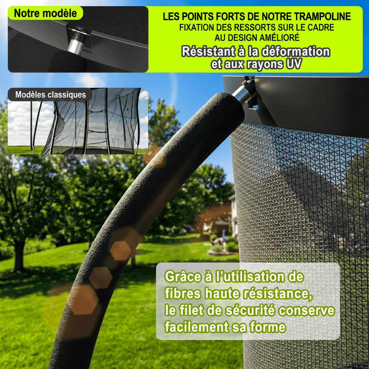Trampoline de jardin avec filet de sécurité et échelle