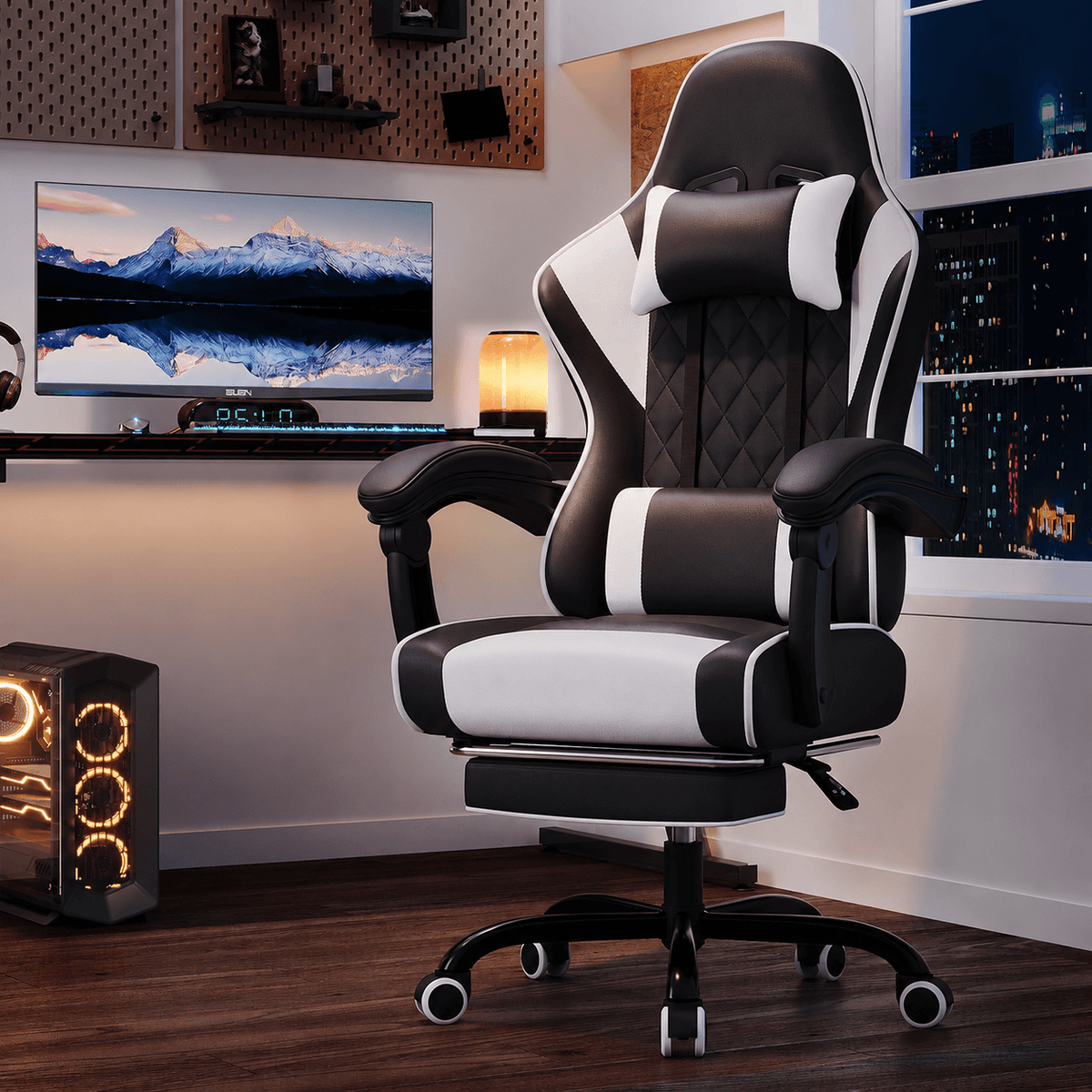 Fauteuil gaming avec repose-pieds et dossier inclinable