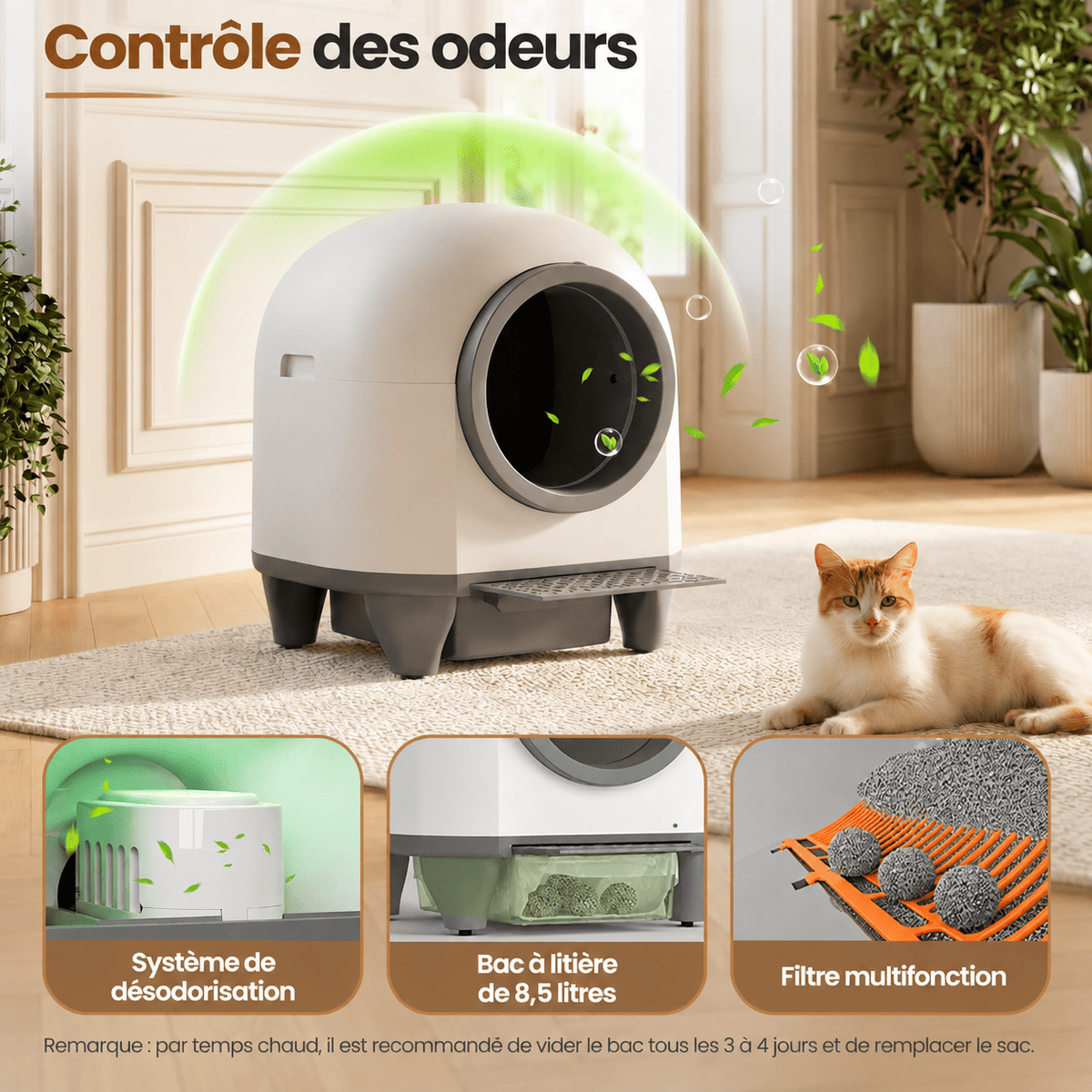 Litière autonettoyante 90 L pour plusieurs chats