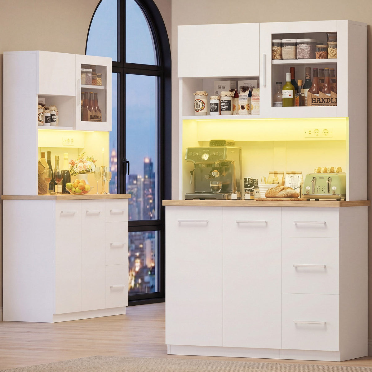 Buffet de cuisine avec éclairage LED et prises électriques