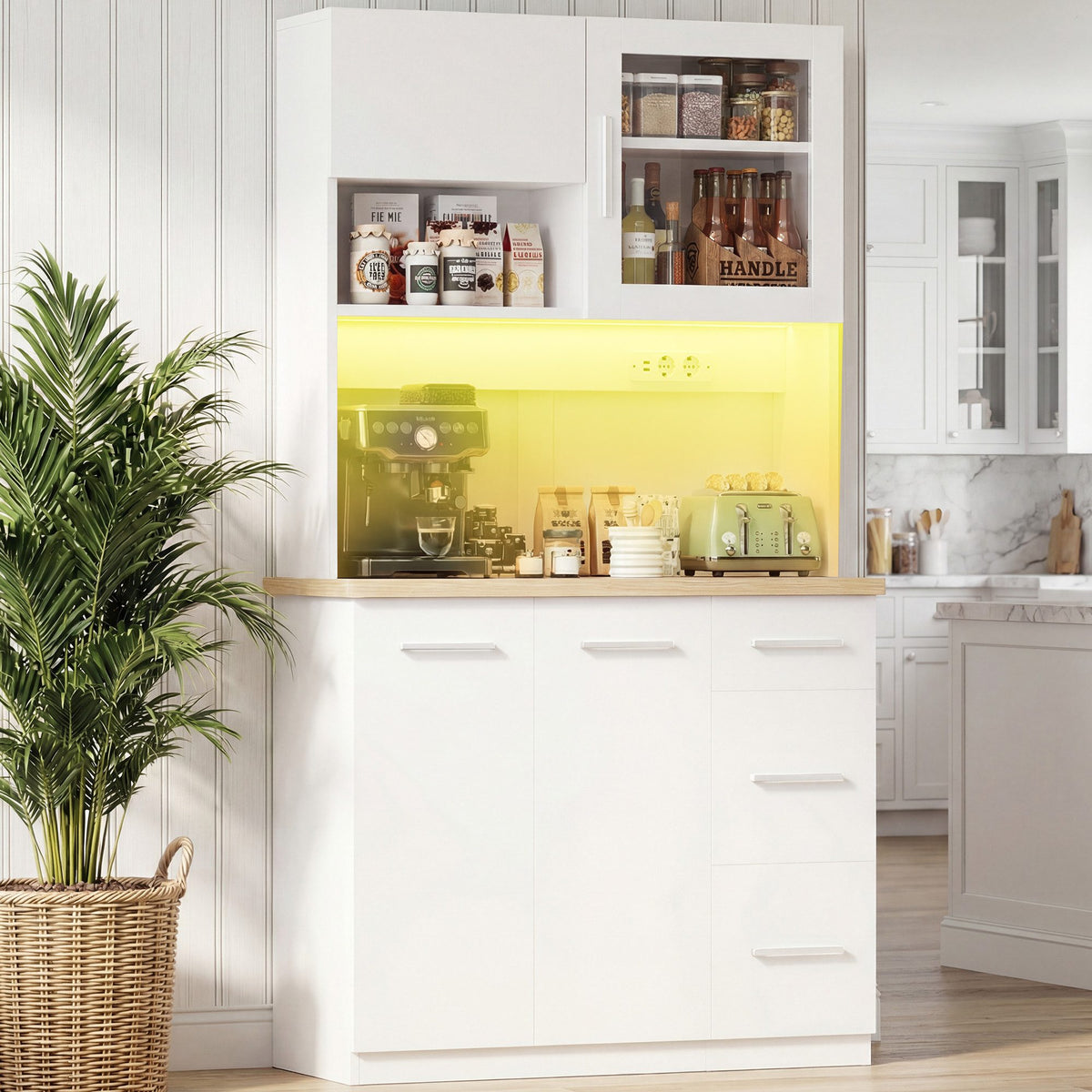 Buffet de cuisine avec éclairage LED et prises électriques