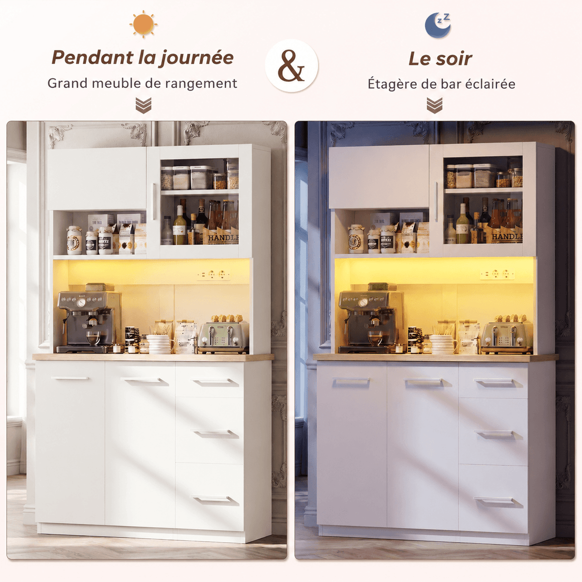 Buffet de cuisine avec éclairage LED et prises électriques