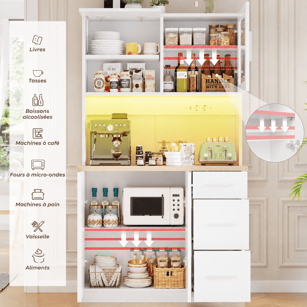 Buffet de cuisine avec éclairage LED et prises électriques