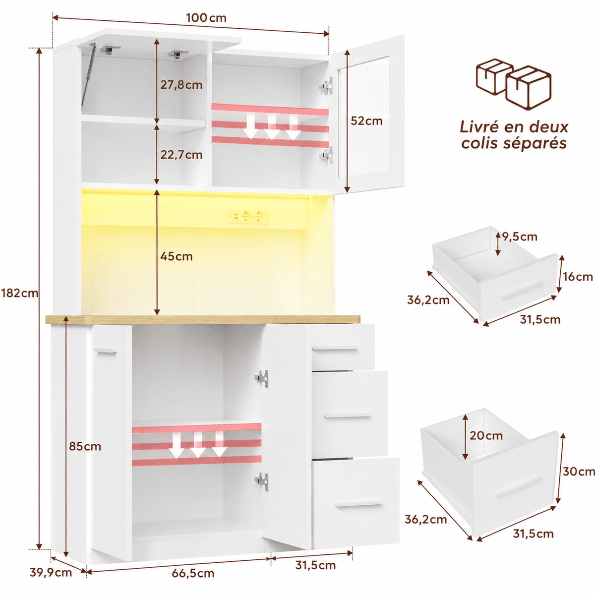 Buffet de cuisine avec éclairage LED et prises électriques