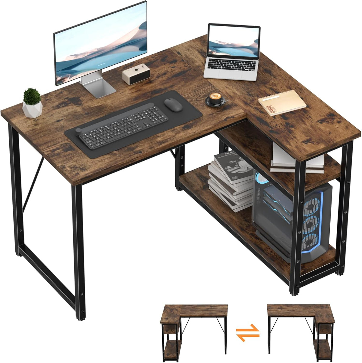 Bureau d'angle en L avec 4 tiroirs