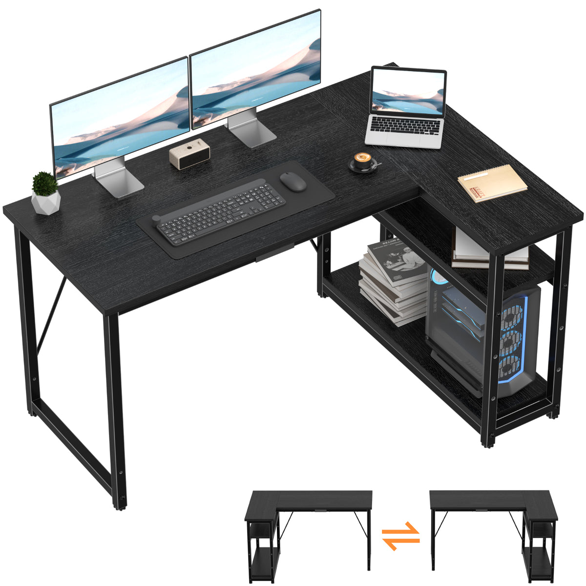 Bureau d'angle en L avec 4 tiroirs