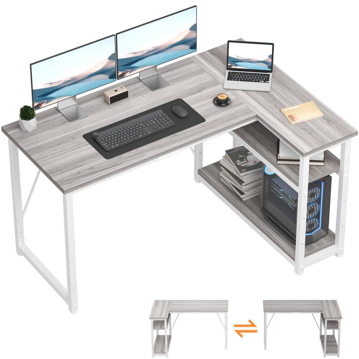 Bureau d'angle en L avec 4 tiroirs