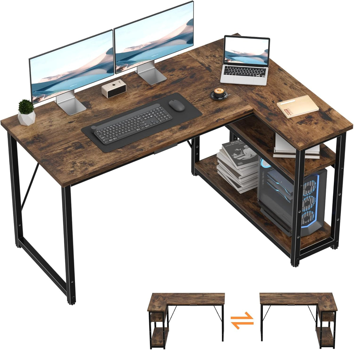Bureau d'angle en L avec 4 tiroirs