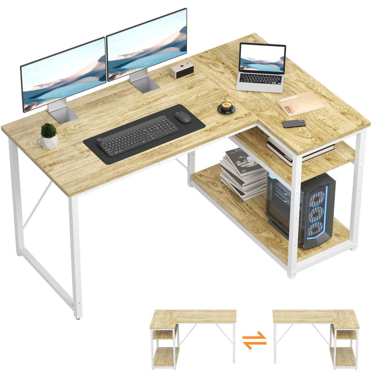 Bureau d'angle en L avec 4 tiroirs