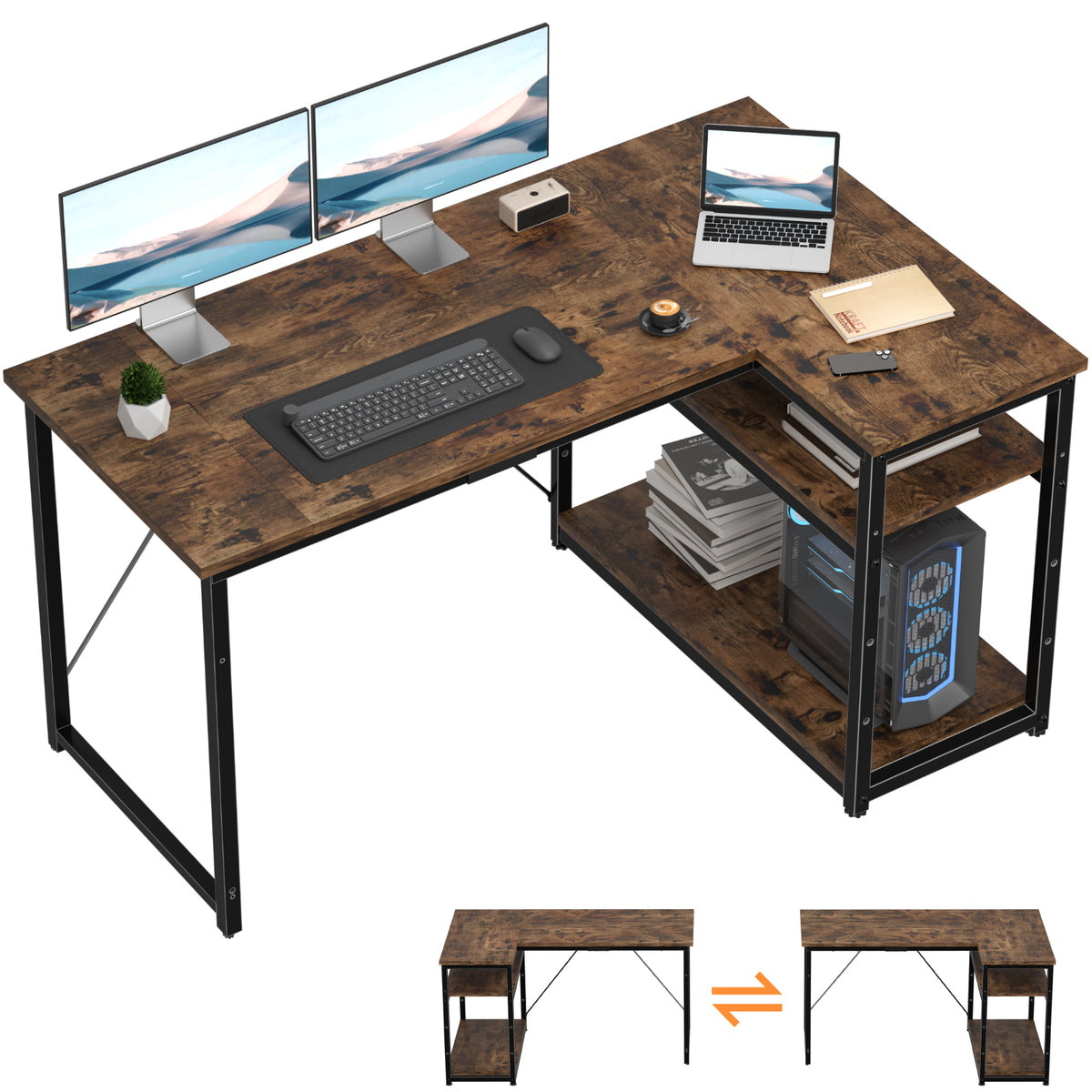 Bureau d'angle en L avec 4 tiroirs