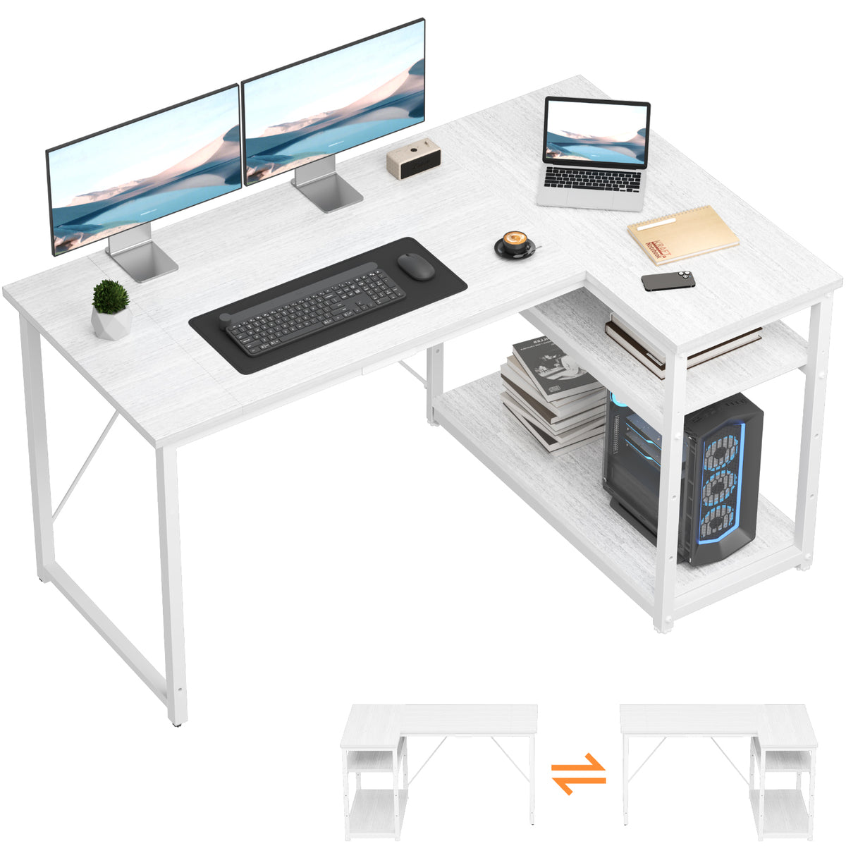 Bureau d'angle en L avec 4 tiroirs