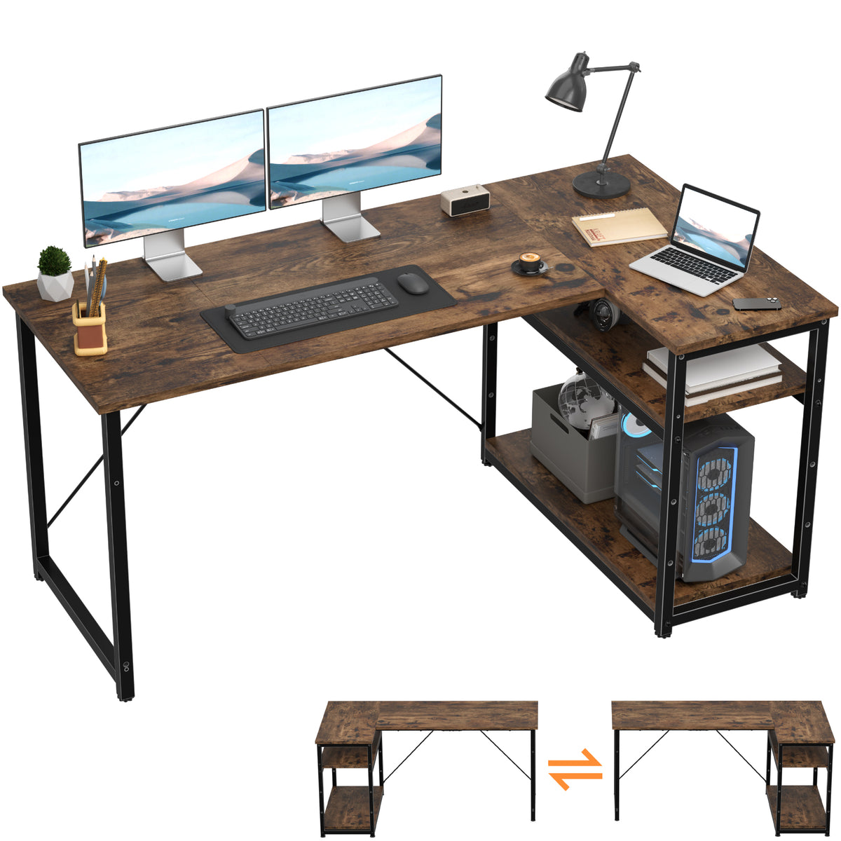 Bureau d'angle en L avec 4 tiroirs