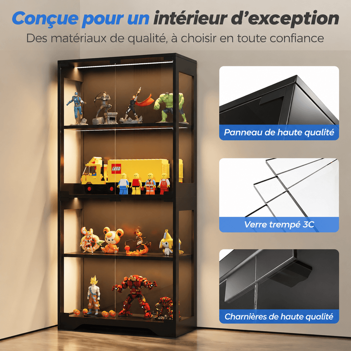Vitrine en verre avec éclairage RGB et contrôle via application