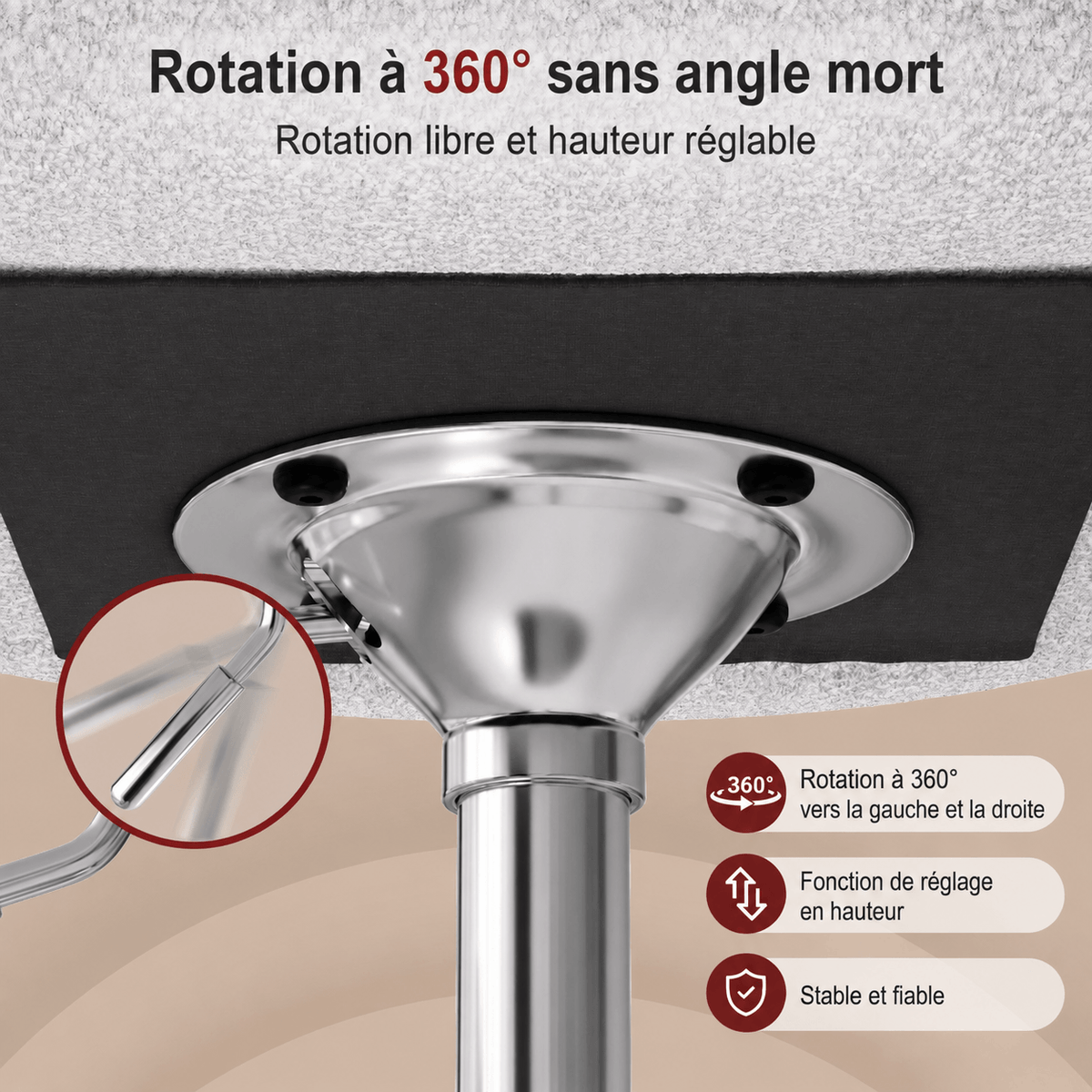 Tabouret de coiffeuse pivotant et réglable en hauteur