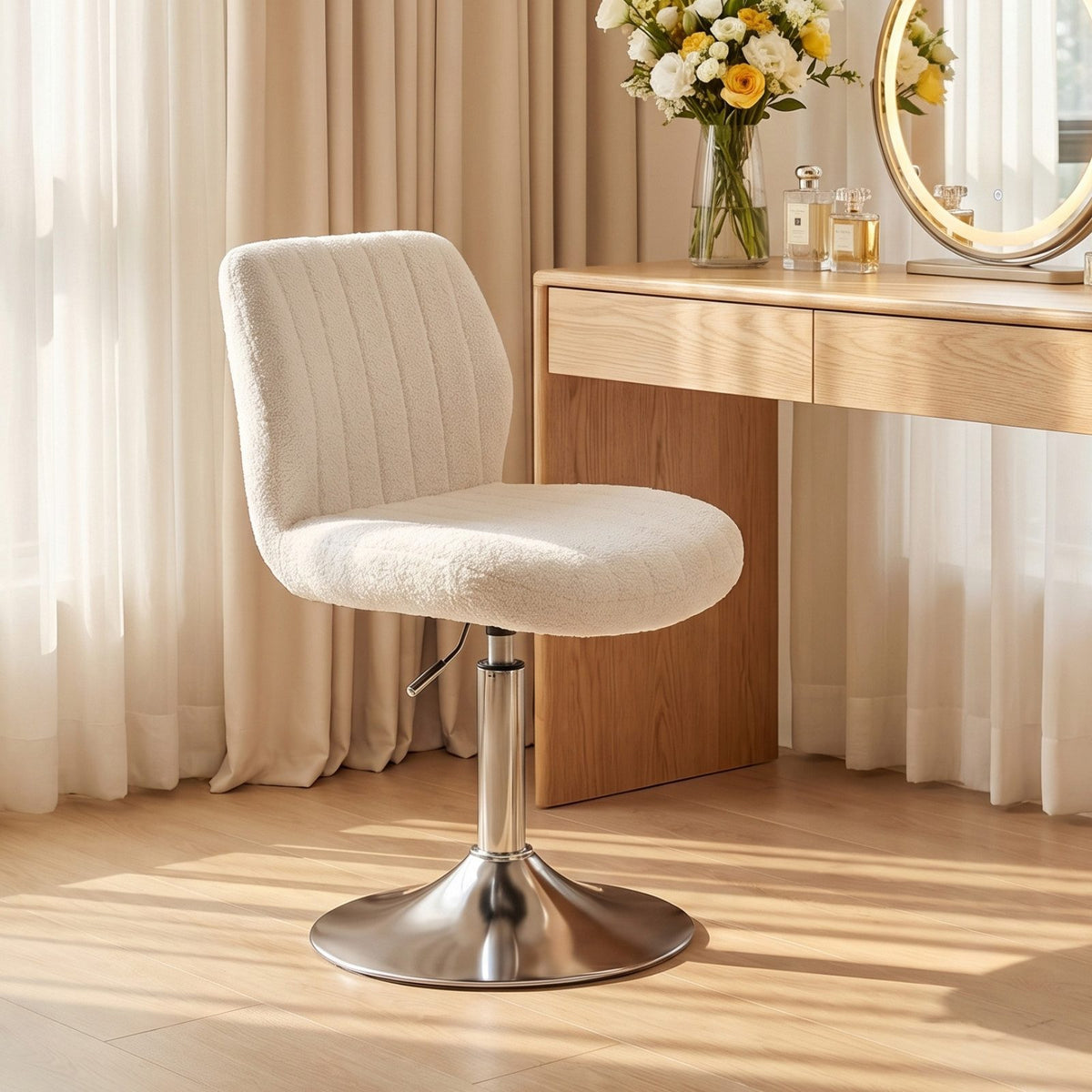 Tabouret de coiffeuse pivotant et réglable en hauteur