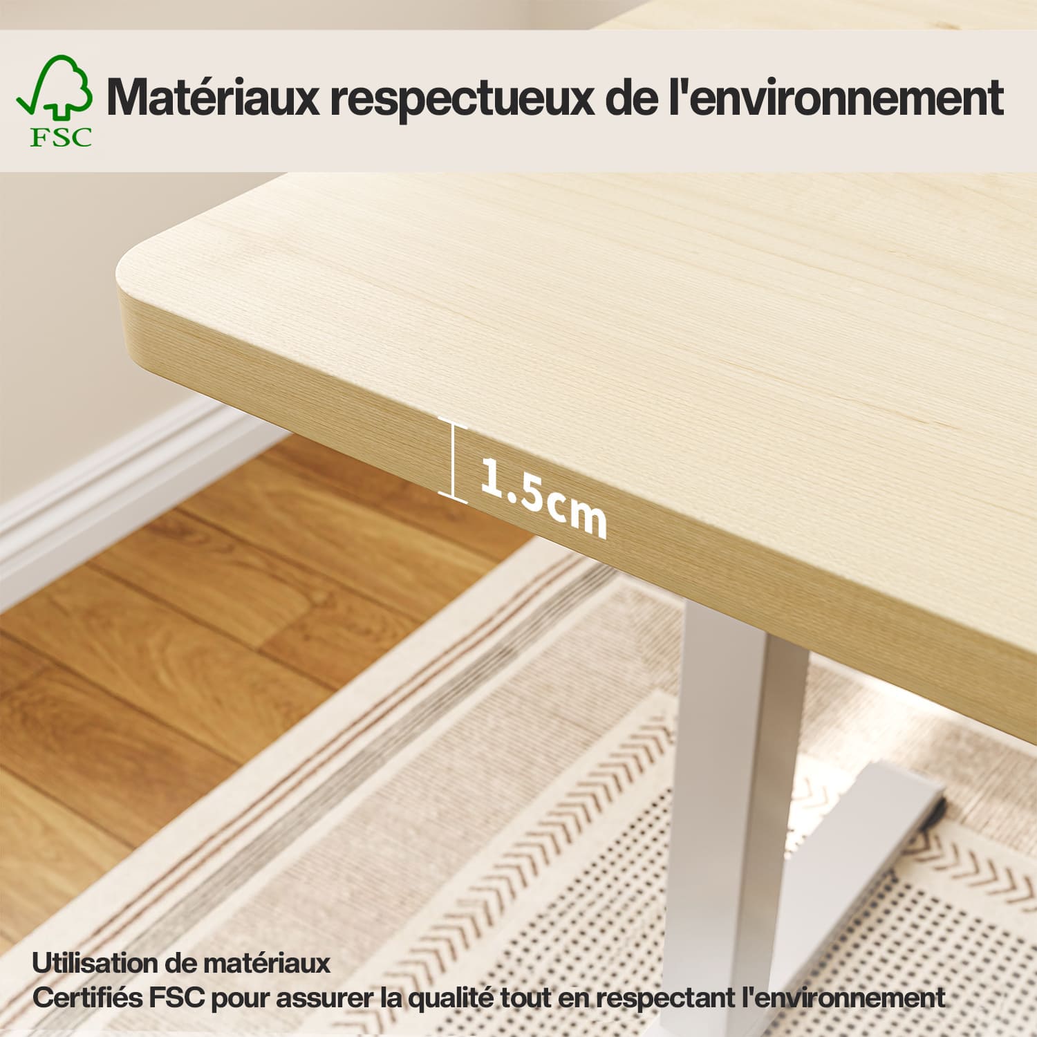 Bureau haut de gamme à hauteur réglable électriquement avec plateaux fabriqués en une seule pièce