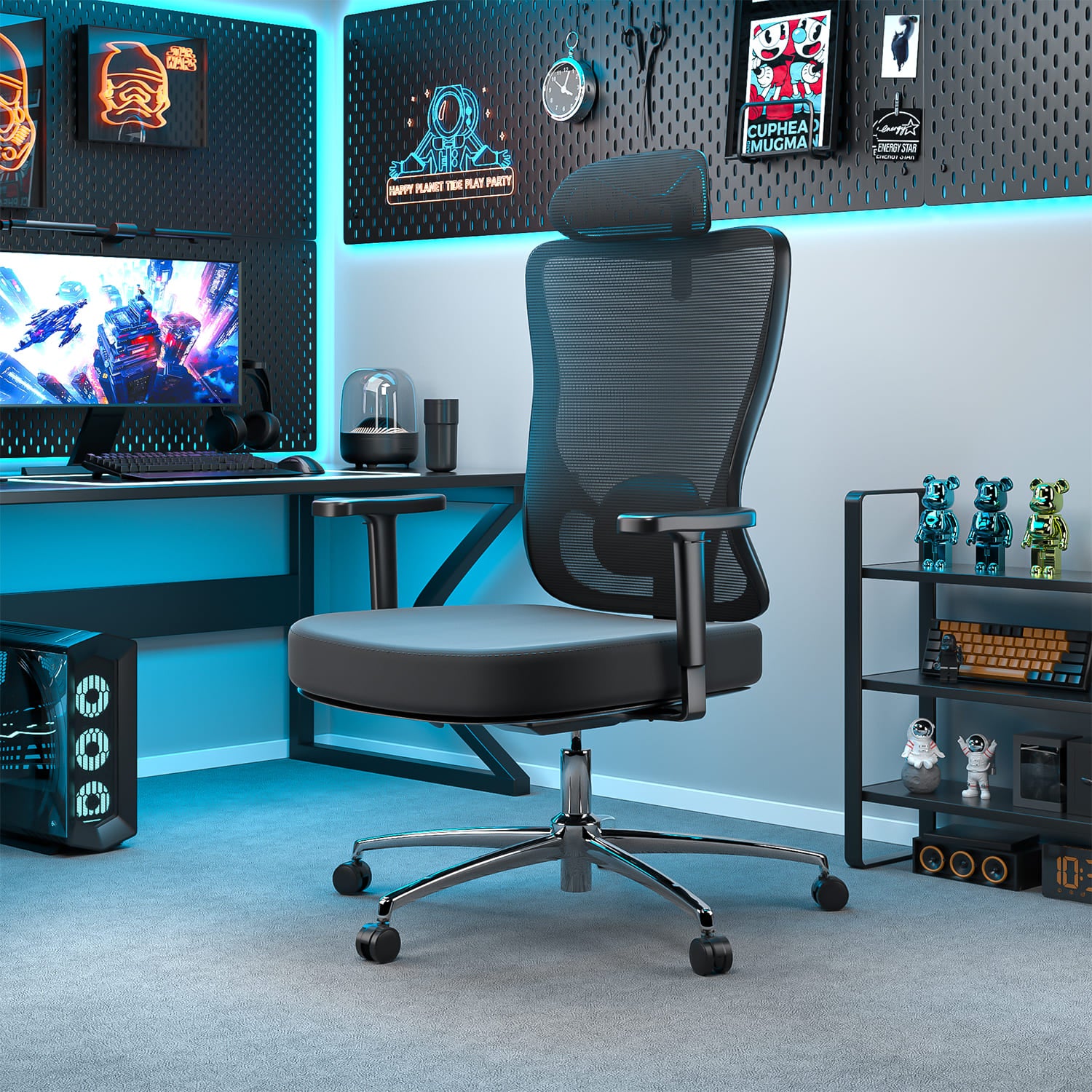 Chaise de bureau ergonomique avec appui-tête réglable Accoudoirs Chaise pivotante