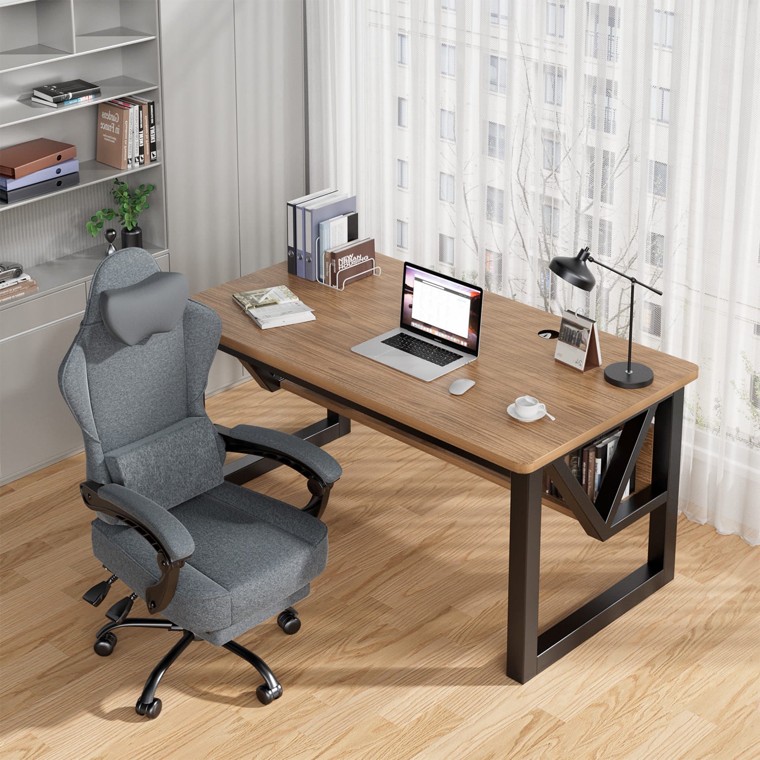 Chaise de bureau avec repose-pieds, chaise de jeu ergonomique